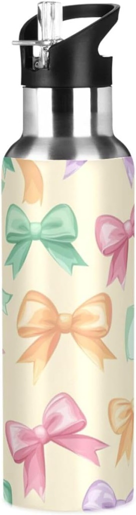 Bows Ribbon (26) Kids Water Bottle Vacuum Insulated Tumblers Stainless Steel Cup BPA Free with Handle Straw Lid for Boys Girls Teen Toddler 20 Oz