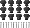 12 Pack Black Round Cabinet Hardware Knobs 1.18 Inch Flat Pulls Knob with Screws for Kitchen Drawer Dresser Cupboard Door Handles Matte Cabinets Pull Bathroom Drawers Handle Modern Pulls Handles