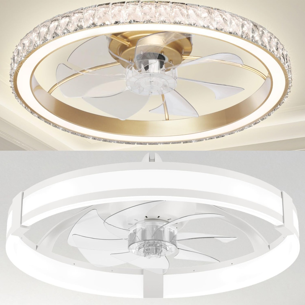 Aipsun Low Profile Ceiling Fans with Lights and Remote, 3000K-6500K Smart Bladeless LED Fan