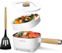 Audecook Hot Pot Electric 2L, Cermic Glaze Non-Stick Frying Pan 8 Inch, Portable Travel Cooker for Ramen/Steak/Fried Rice/Oatmeal/Soup, with Dual Power Control (Silicone Spatula Included)