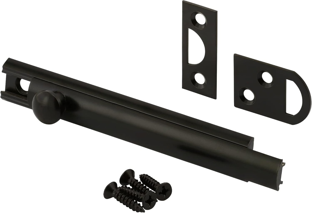 Prime-Line U 11448 Surface Bolt, 4 In., Solid Brass, Matte Black Finish (Single Pack)