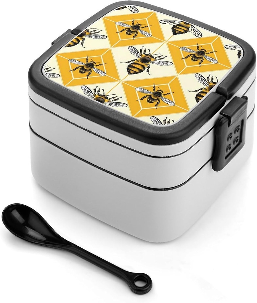 Honey Bee Bento Box Adult Lunch Box with 2 Compartments Reusable Lunch Containers for Office Picnic