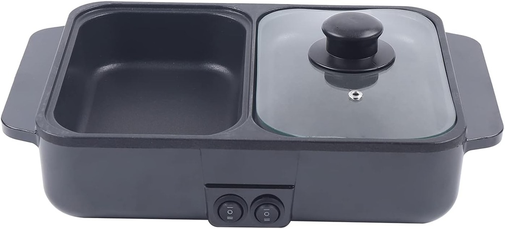 Hot Pot Electric with Grill,2 in 1 Portable Non-Stick Electric Hot Pot and Frying Pan,1200W Mini Shabu Shabu All-in-One Cooker for BBQ, Steaks and Noodles