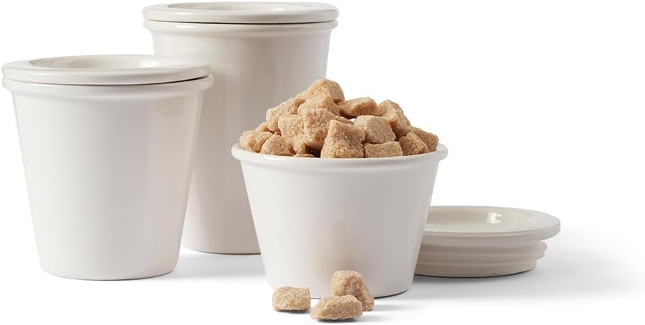 Rae Dunn by Magenta Daily Starters Stackable Kitchen Canisters, Storage Jar Trio with Lids, Set of 3, Farmhouse Style Kitchen Decor Bowls