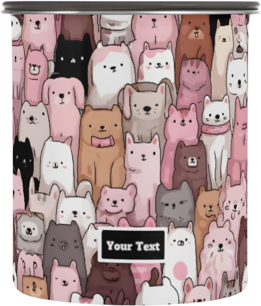 ALAZA Cat Dog Puppy & Cats Kitten Kitten Cats Airtight Coffee Bean Canister Customed 30oz Food Storage Containers with Lids For Gournd, Tea, Sugar, Flour, Rice, Cereal, Candy Cookie Jar