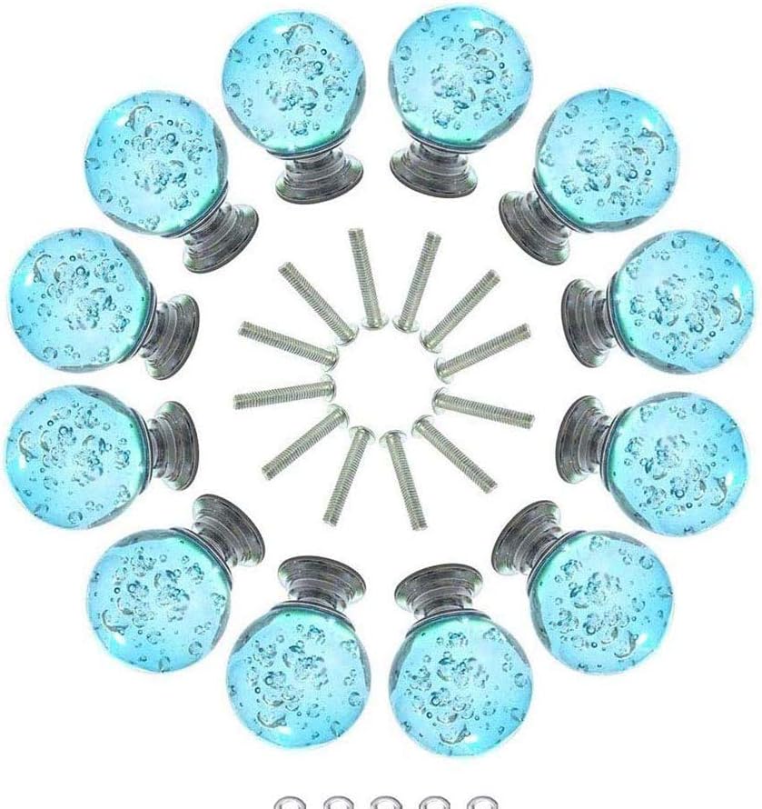 10 PCS Round Shape Bubble Crystal Glass Cabinet Knobs with Screws 30mm Drawer Knobs Pulls Handles for Kitchen Cupboard Drawer Cabinet Dresser Bookcase Wardrobe