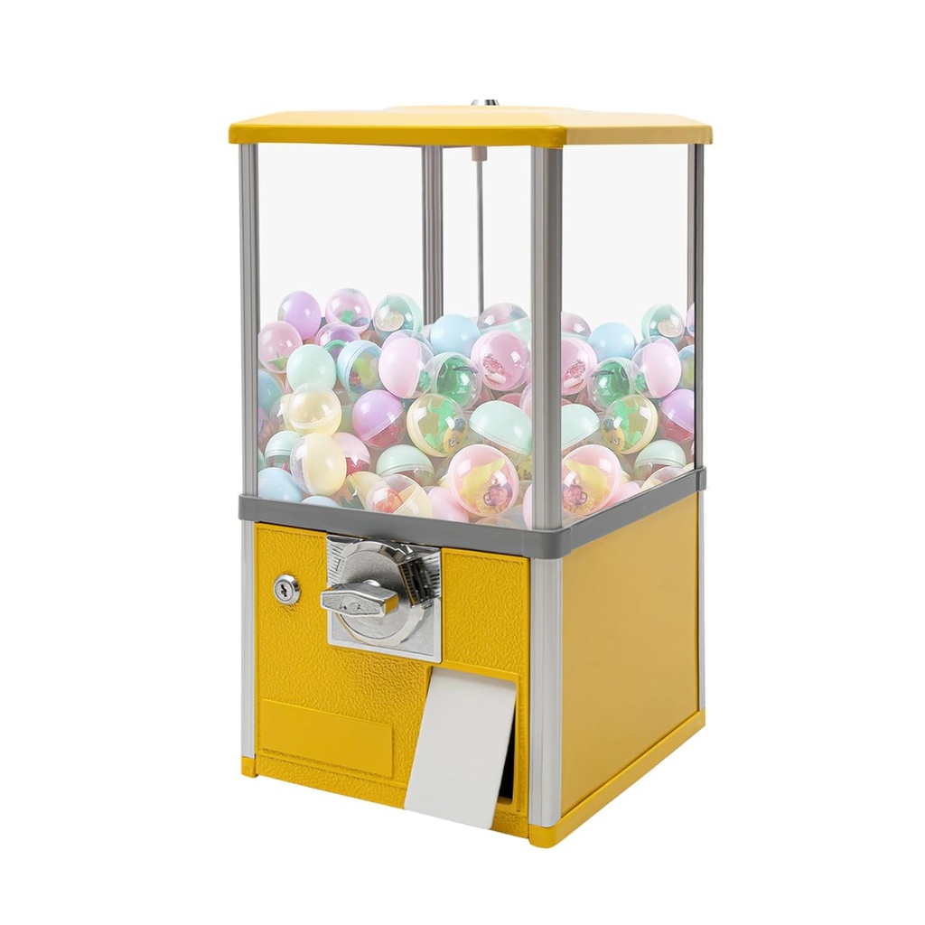 Candy Gumball Vending Machine Dispenser for Business, Capsule Machine Toy/Capsule Vending Machine Dispenser for 25 Cent Coin Only, Candy Machine for 2 25 Cent Coins Per Side (Yellow)