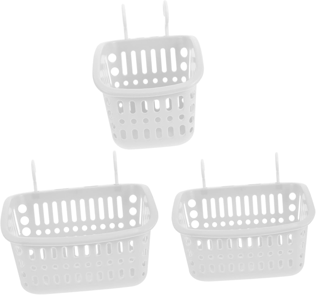 3pcs Wall-mounted Plastic Storage Organizer Baskets Versatile Hanging Baskets for Home Bathroom Kitchen and Laundry Sturdy Easy to Install Space-saving Design White