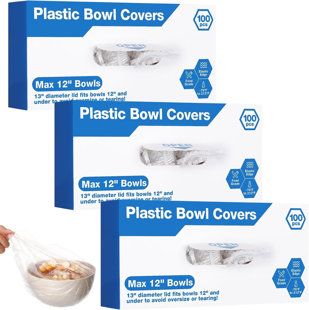 Honeydak 300 Pcs Plastic Bowl Covers for Bread Proofing Basket Fits Bowls up to 12" Plastic Shower Caps for Sourdough Bread Food Covers Stretch Reusable Elastic, Keep Food Fresh and Dust Away