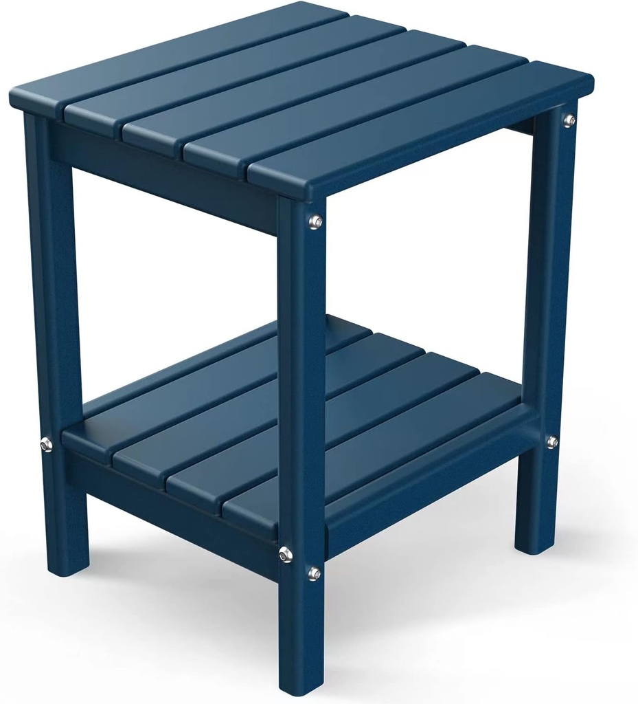 GREENVINES Adirondack-Outdoor-Side-Table | 14 x 13 Inches | HDPE Plastic | All Weather | Blue | Outside End Tables | Storage Shelf | for Patio Porch Backyard Indoor