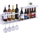 Organize Kitchen Wood Wall Mounted Wine Racks Kitchen Wine Bottle Holder Wall Wine Glass Goblet Shelves Hold up to 10 Wine Bottles White/Commercial Cellars Clubs