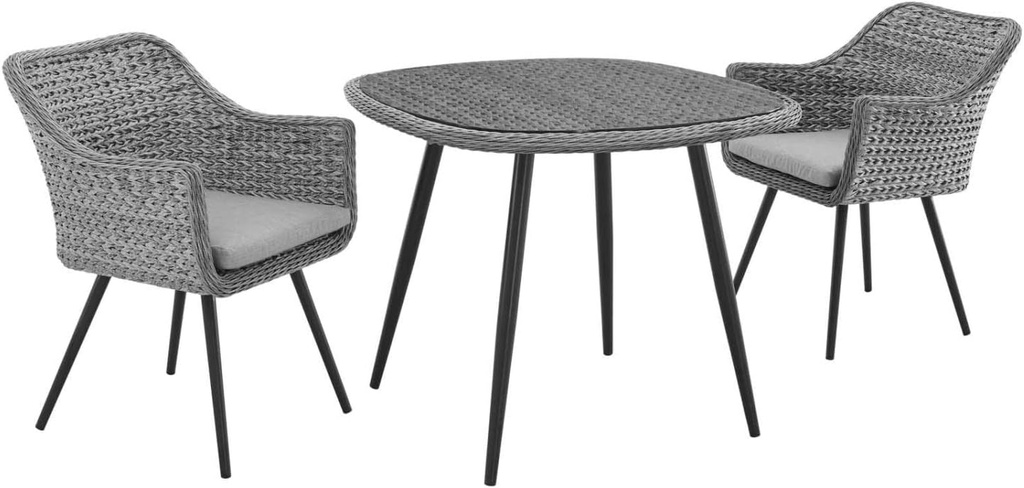 Modway EEI-3182-GRY-GRY-SET Endeavor 3 Piece Outdoor Patio Wicker Rattan Set Gray, Dining Set of 3
