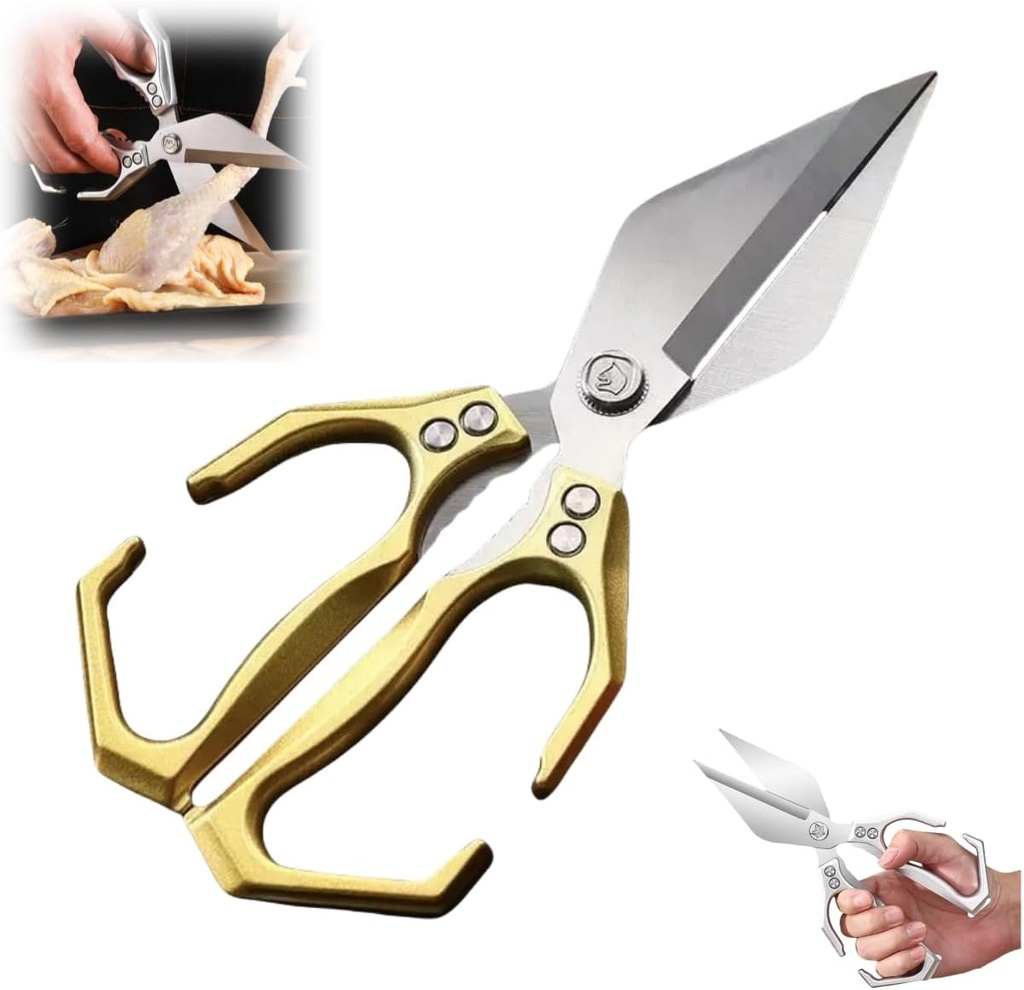 2025 New Multifunctional Heavy-Duty Kitchen Shears, with Ergonomic Handle, Stainless Steel, for Meat, Seafood, Bone Cutting (Gold)