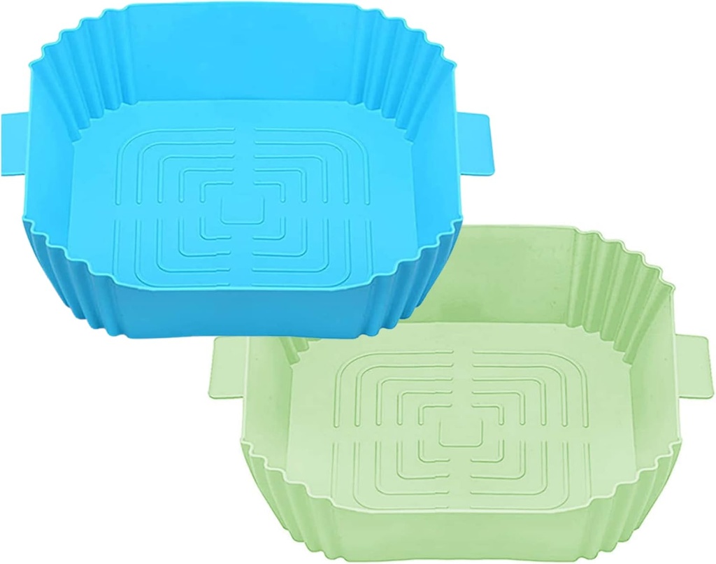 AIRFRY Hip to Be Square 2-piece Silicone Air Fryer 7.7" Square Reusable Liner Silicone Basket for 3-5 Qt Air Fryer Accessory | Easy clean accessories for your airfryer oven pots (Green/Blue)