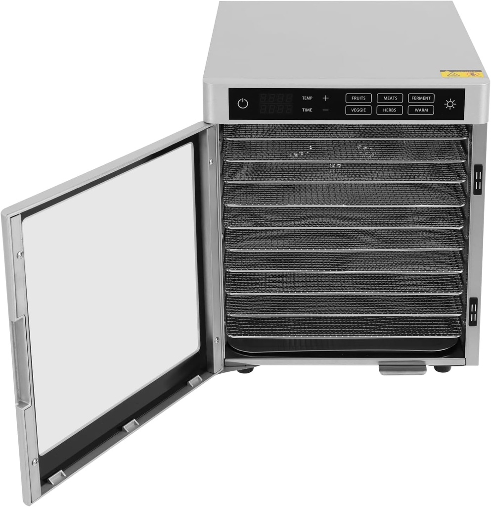 Food Dryer Machine, 10 Tiers 800w Stainless Steel Large Drying Food Dehydrator, 86-185°F, 0.5-24H Timing, Built-in LED Light, Meat Fruit Dryer for Vegetable, Jerky(10 Tiers-Digital Display)