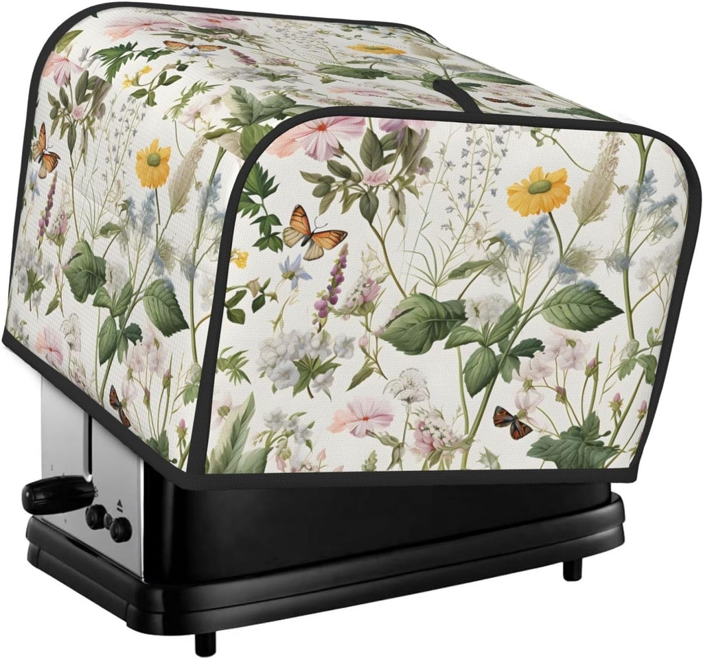Floral Tropical Leaves 4 Slice Toaster Cover Wide Slot Dustproof Bread Maker Cover Fingerprint Bakeware Protection Kitchen Appliance Cover Toaster Bag
