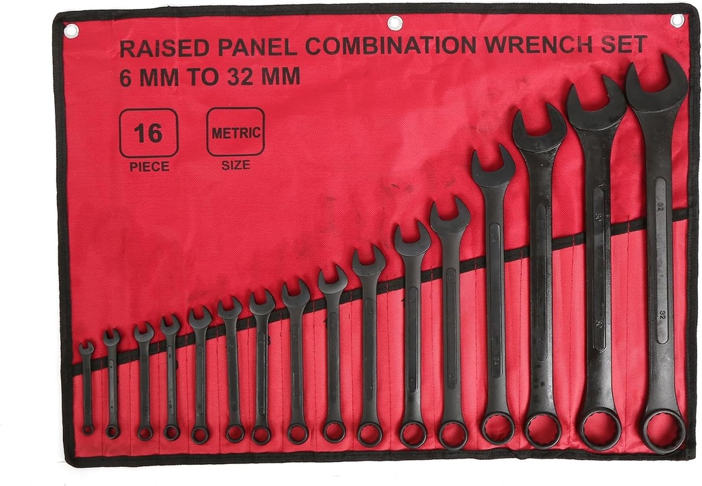 16 Piece Metric Combination Wrench Set 6mm to 32mm Metric Wrench Set with Roll Up Pouch