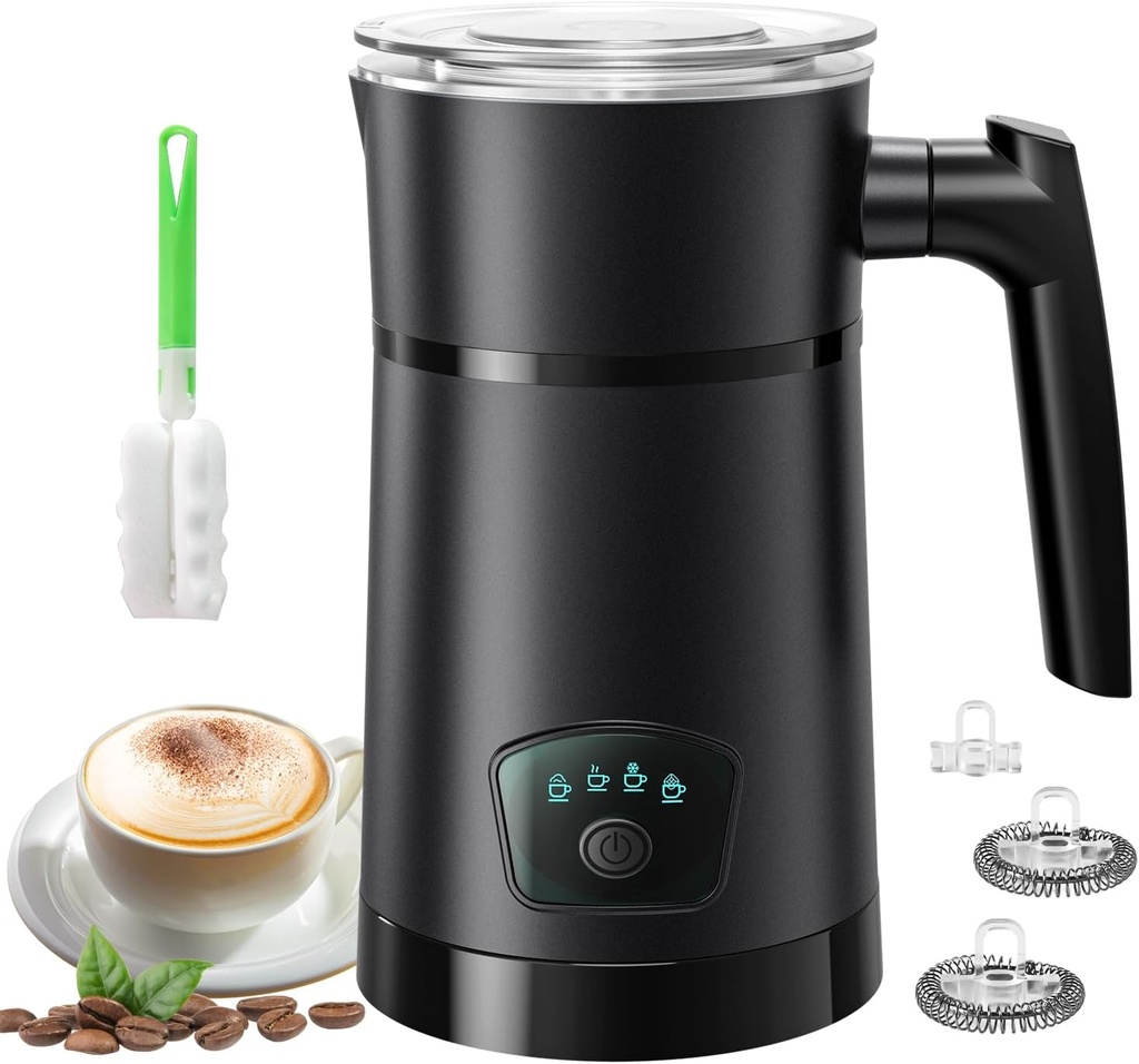 Milk Frother, 4 in 1 Electric Milk Steamer, Hot and Cold Foam Maker, 1 min Fast Frothing, 11.8 oz/350 mL Milk Warmer, Frother for Latte, Cappuccino, Temperature Control, Auto Shut-Off