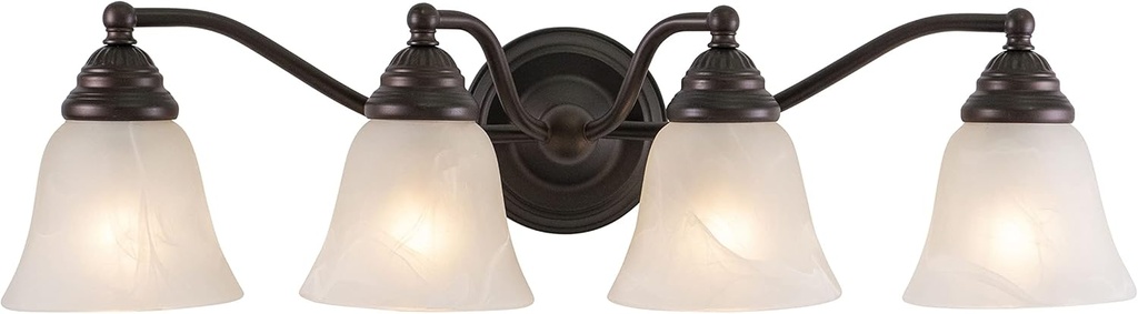 VAXCEL Standford 4-Light 26 inch Wide Oil Burnished Bronze Traditional Bathroom Vanity Lighting Fixture, White Alabaster Glass Shade, Dimmable, LED Compatible, Over The Mirror Mounted Wall Sconce