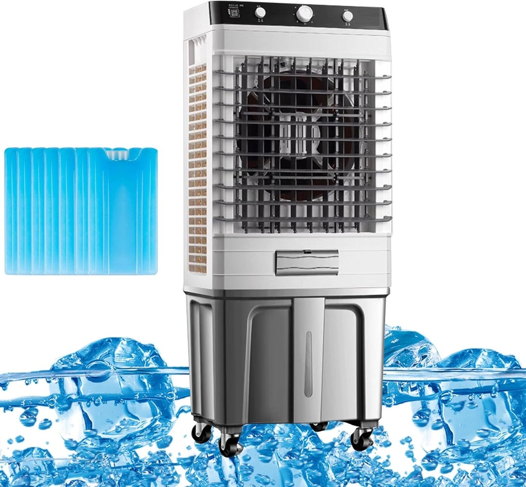 Commercial Evaporative Air Cooler Fan, 3 in 1 Air Conditioner, 50L Large Water Tank,Industry Humidifier, 3 Speeds Modes Room Cooler, 6 Ice Boxes