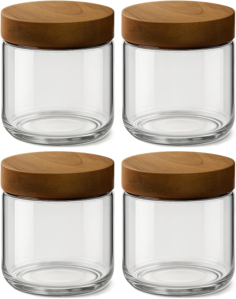 10oz 4 Pack Overnight Oats Containers with Lids, Glass Mason Jars with Acacia Wood Airtight Lids, Wide Mouth Meal Prep Storage Jars for Yogurt, Chia Pudding, Salad, Parfait, Snacks, Spice