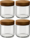 10oz 4 Pack Overnight Oats Containers with Lids, Glass Mason Jars with Acacia Wood Airtight Lids, Wide Mouth Meal Prep Storage Jars for Yogurt, Chia Pudding, Salad, Parfait, Snacks, Spice