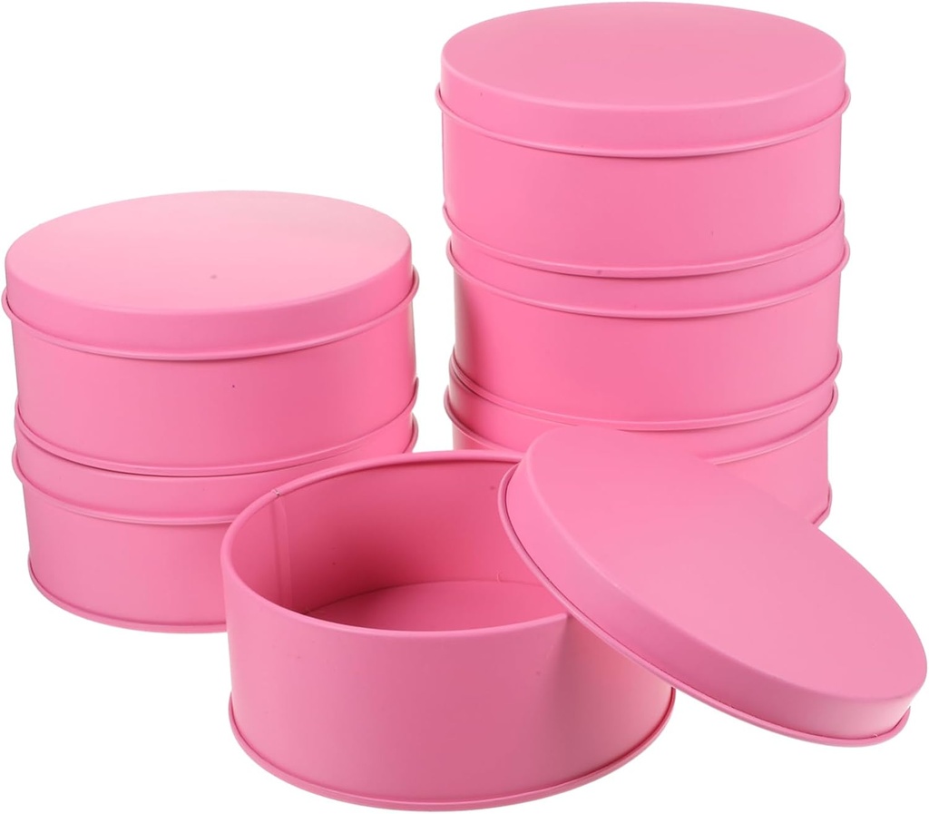 Kichvoe 6pcs Large Round Tinplate Cookie Tin with Lid Metal Storage Box for Candy Snacks Small Items Airtight Sealing for Freshness Reusable Gift Packaging Container Pink
