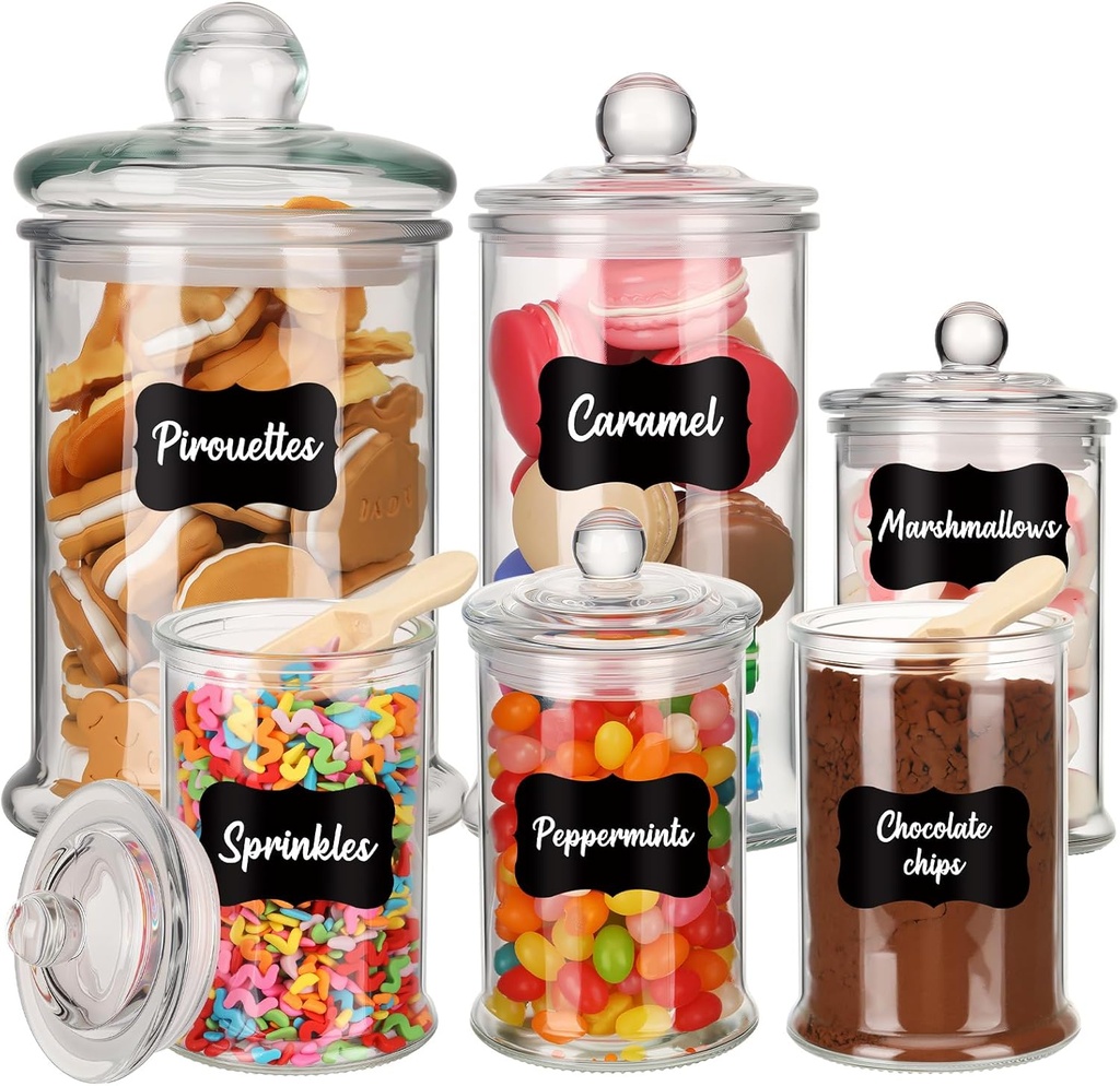 6 Set Christmas Hot Chocolate Bar Cocoa Bar Supplies Large Mason Glass Jar with Airtight Lid Spoon Label Sticker Decorative Cocoa Cookie Storage Bottle for DIY Coffee Home Kitchen