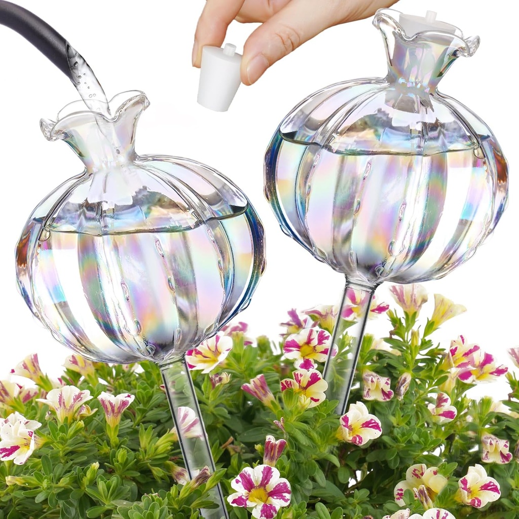 NiHome Large Plant Watering Globes 2-Pack, Iridescent Glass Cactus Self Watering Globe, Glass Waterer for Potted Plants - 4.7OZ/140 ML Capacity Automatic Irrigation System, Adorable Gardening Gift