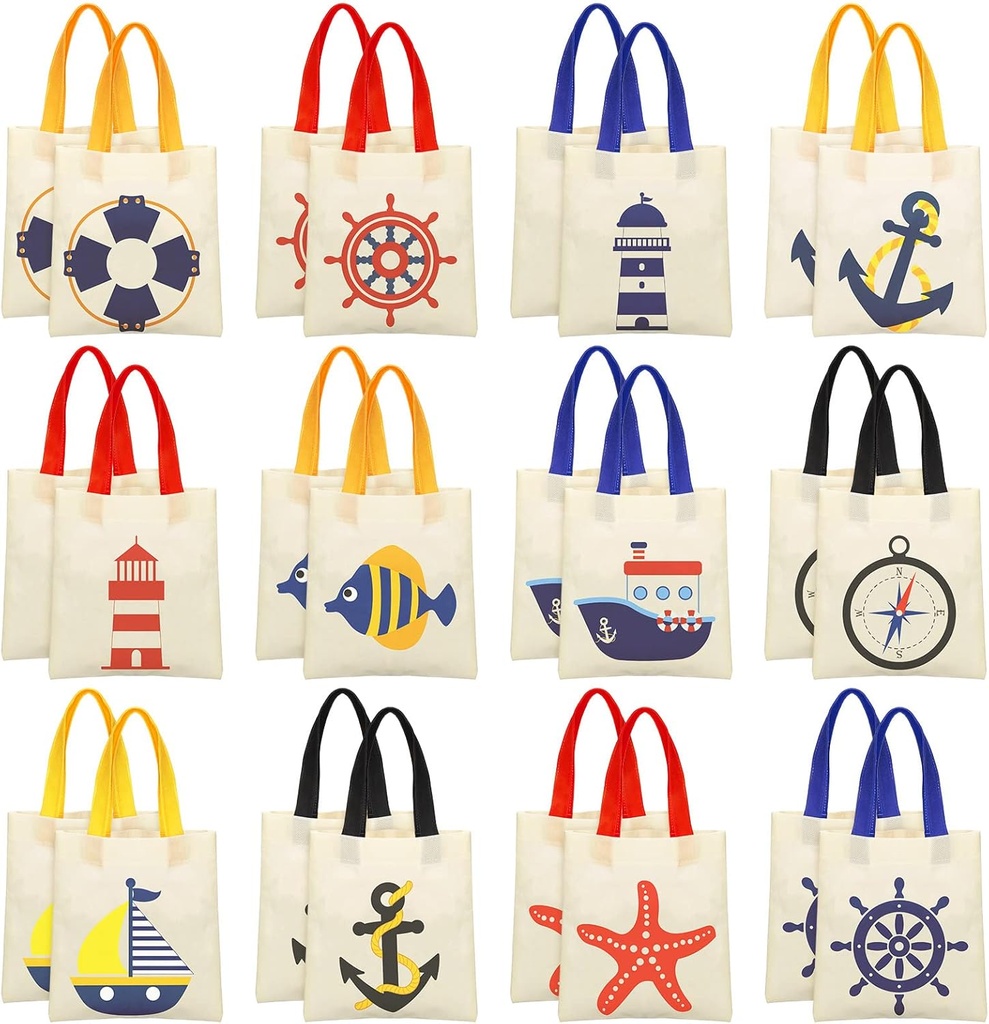 Kacctyen 24 Pcs Nautical Gift Bags Nautical Theme Party Favors Non Woven Fabric Anchor Reusable Shopping Beach Favor Tote Bags for Birthday Party Supplies, 8.5 x 8 Inch