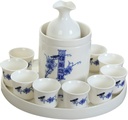 Japanese Sake Cup Set with Ceramic Tray Sake Set 11-Piece with 1 Warmer Ceramic and 1 Sake pot, 8 Sake cup, 1 Tray,Annunciation