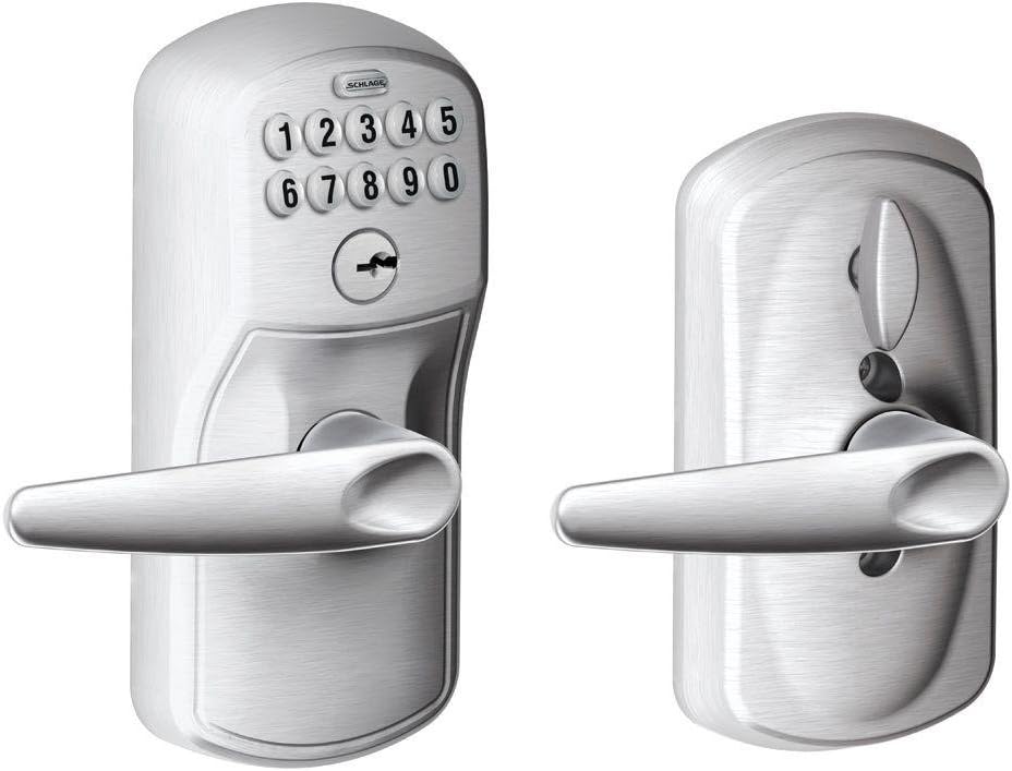 Schlage FE595 PLY 626 JAZ Plymouth Design Keypad Entry with Jazz Levers, Satin Chrome