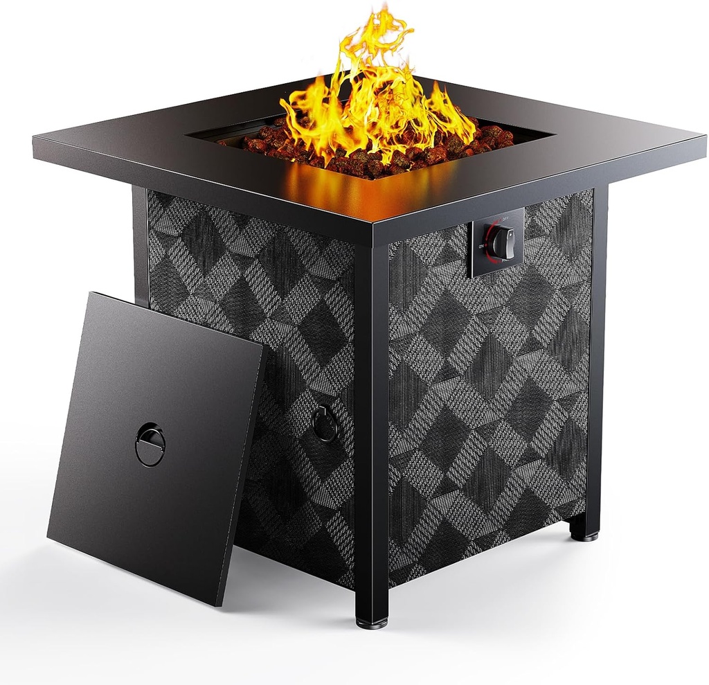 Ciays Propane Fire Pits 28″ Outdoor Gas Fire Pit, 50,000 BTU Square Fire Pit Table with Lava Rocks, 2-in-1 Fire Table with Removable Lid, CSA-Certified for Outside Patio, Parties, Backyard, Garden