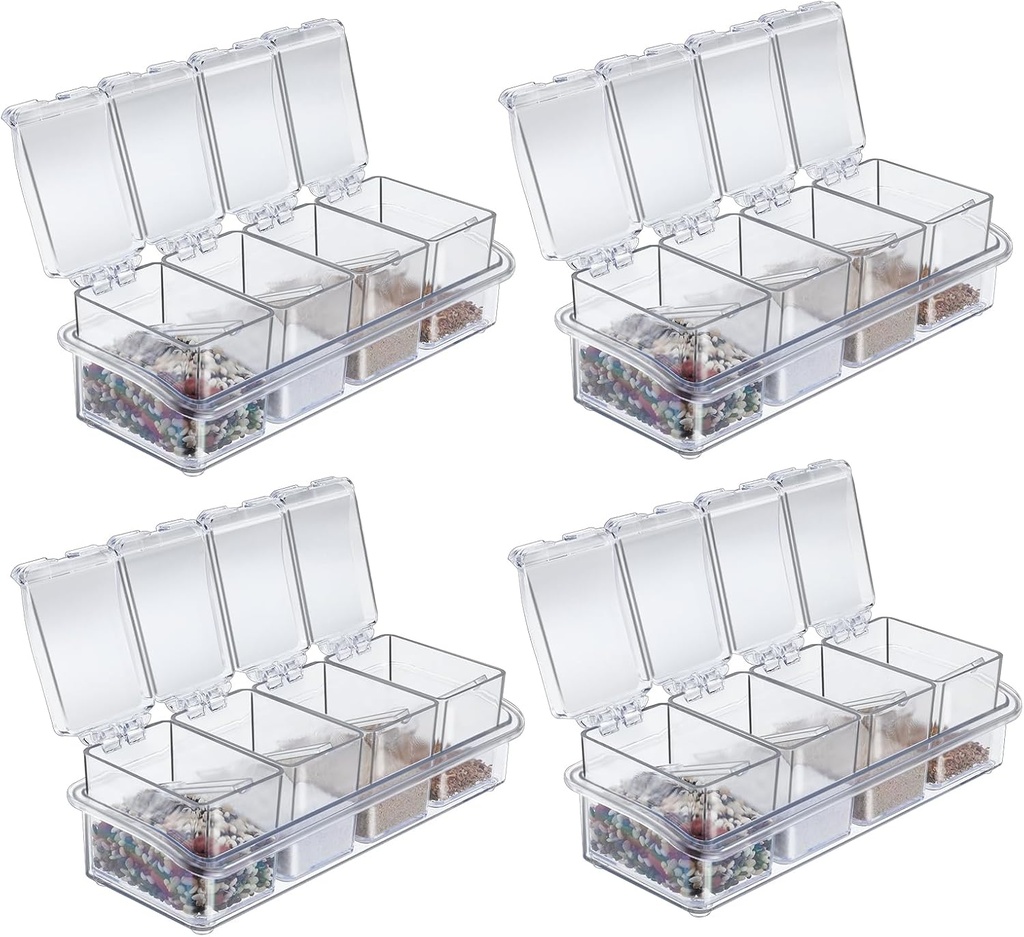Tobeelec 4 Pcs Clear Seasoning Box with Spoon, 16 Pcs Kitchen Seasoning Spice Pots Acrylic Spice Storage Containers Condiment Jars Clear Spice Jars with Cover for Salt Candy Cruet Sugar