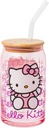 Silver Buffalo Sanrio Hello Kitty Waving Pink Glass Jar Tumbler with Bamboo Lid and Glass Straw, 16 Ounces
