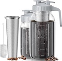 Cold Brew Coffee Maker Jar - 2 Pack 64 oz/32 oz Glass Cold Brew Maker with Handle, Stainless Steel Filter & Leak-Proof Lid, Heavy Duty Cold Brew Pitcher for Iced Coffee, Sun Tea, and Milk