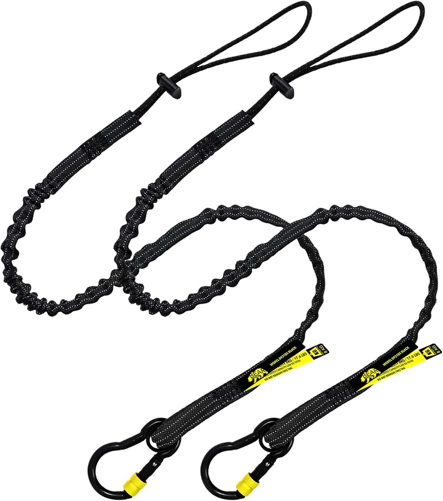 BearTOOLS New Black Screw Lock Safety Lanyard 3 Foot Tough Tether, Captive Eye Carabiner, Adjustable Loop End, Ultra-Durable, Premium Quality Materials for Scaffold Construction 2 Pack (0932S)