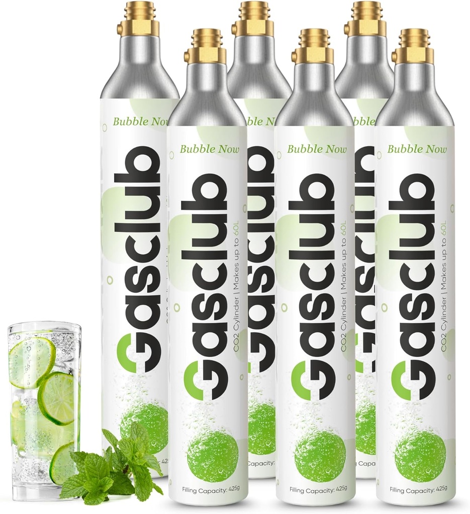 60L CO2 Cylinder Compatible with All 'Screw-In' Soda Makers For SodaStream (Excluding Enso, E-TERRA, Art, Terra, Gaia, and Aqua Fizz), Philips, Aarke, etc.Makes Up to 60L, 6-Pack