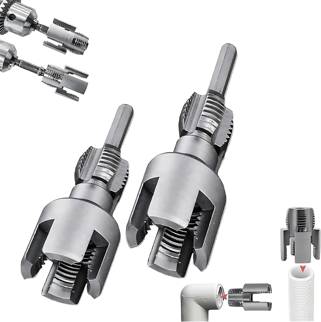 Integrated Internal & External Pipe Threading Tool, PVC Pipe Threader Set 1/2" 3/4", Pipe Thread Cutting Tool, PVC Thread Maker Tool for Electric Drill