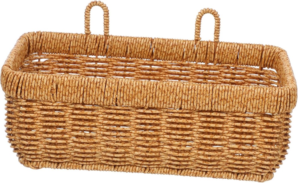 VALICLUD No Drill Wall Hanging Basket for Kitchen Storage Large Woven Rattan Organizer for Garlic Ginger Onions and Eggs Rustic Hanging Fruit Basket with Adhesive Hook Kitchen Space Saver