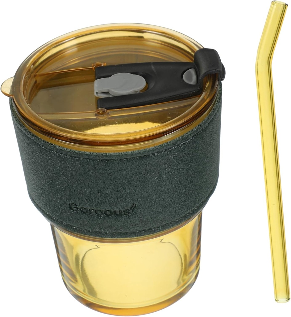 BESTYASH Creative Glass Water Bottles Juice Cup Straw Covered Cups for Office Home Use