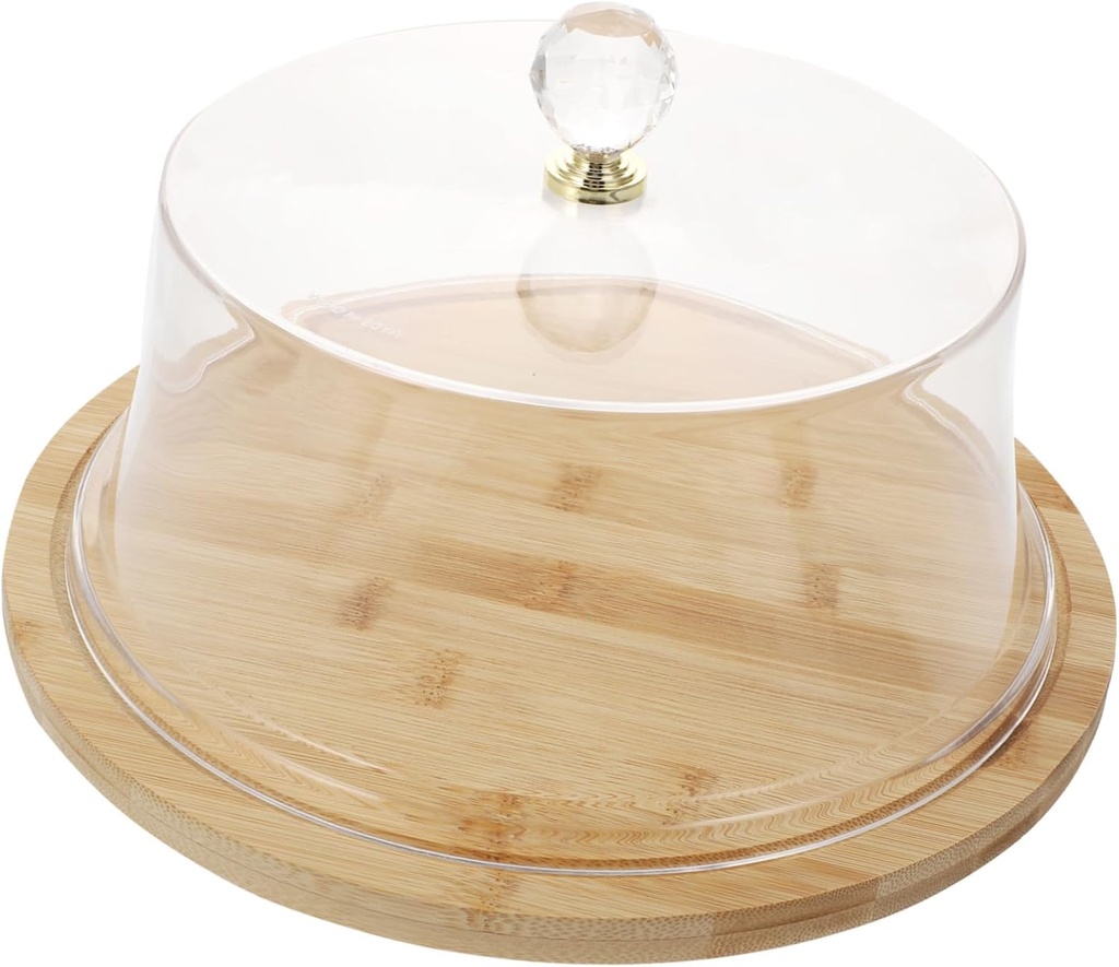 Healifty Acrylic Cake Carrier Bamboo Plate Dessert Tray Lid Food Display Cover for Party
