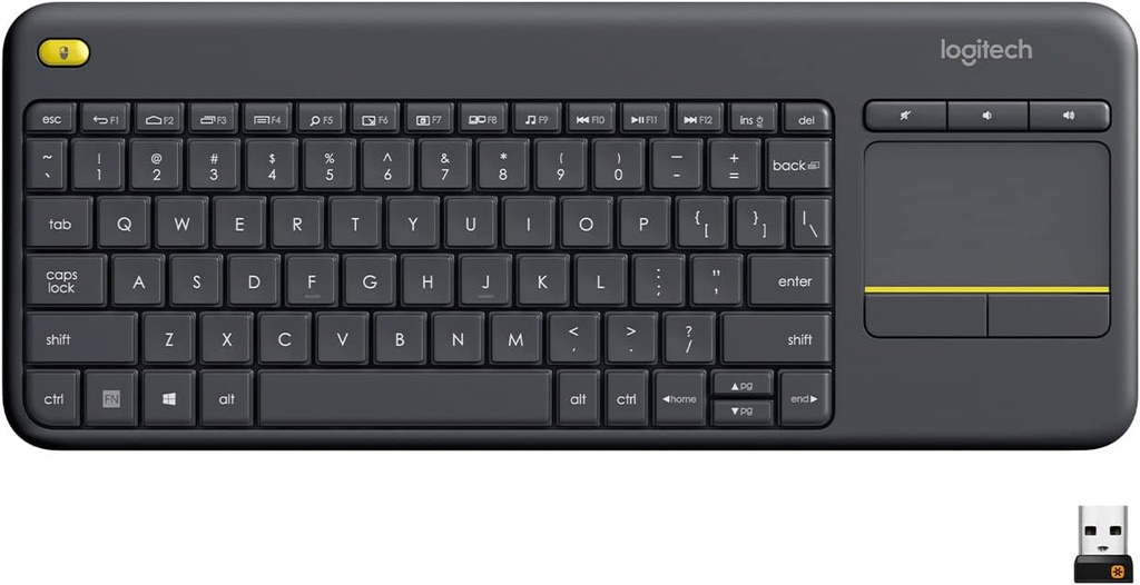 Logitech K400 Plus Wireless Touch TV Keyboard With Easy Media Control and Built-in Touchpad, HTPC Keyboard for PC-connected TV, Windows, Android, ChromeOS, Laptop, Tablet - Black