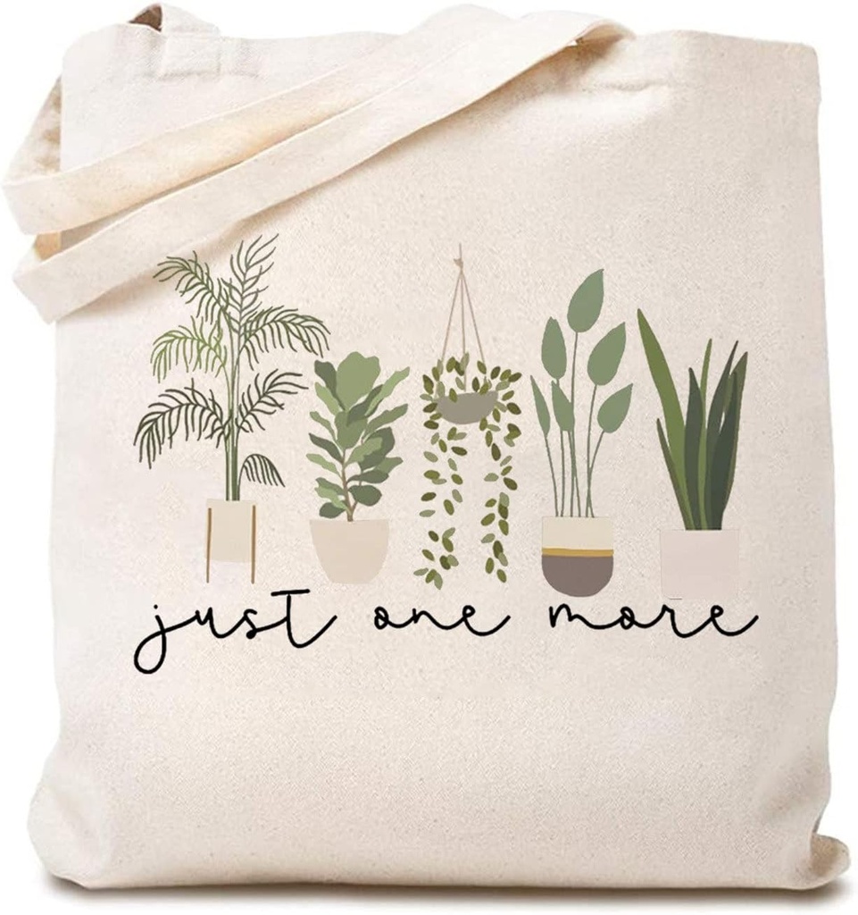 TSIIUO Women's Just One More Plant Canvas Tote Bag Funny Gardener Gift Plant Lover Reusable Shopping Canvas Bag