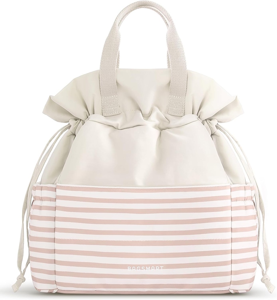 BAGSMART Lunch Bag Women Cute Lunch Box Drawstring Tote Cooler with Multi-Pockets Cinch Closure Insulated Tote for Work, Office, Outdoors