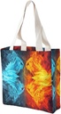 Canvas Tote Bag for Women Reusable Grocery Bag Fire Vs Ice Art Shopping Bags Casual Shoulder Bag Handbag