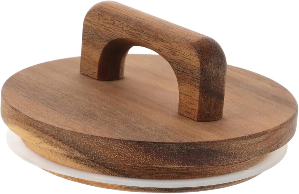 Thick Acacia Wood Jar Lid with Handle and Silicone Seal Reusable Wide Mouth Storage Canister Cover Smooth Surface Multipurpose Canning Replacement Lid for Food Storage