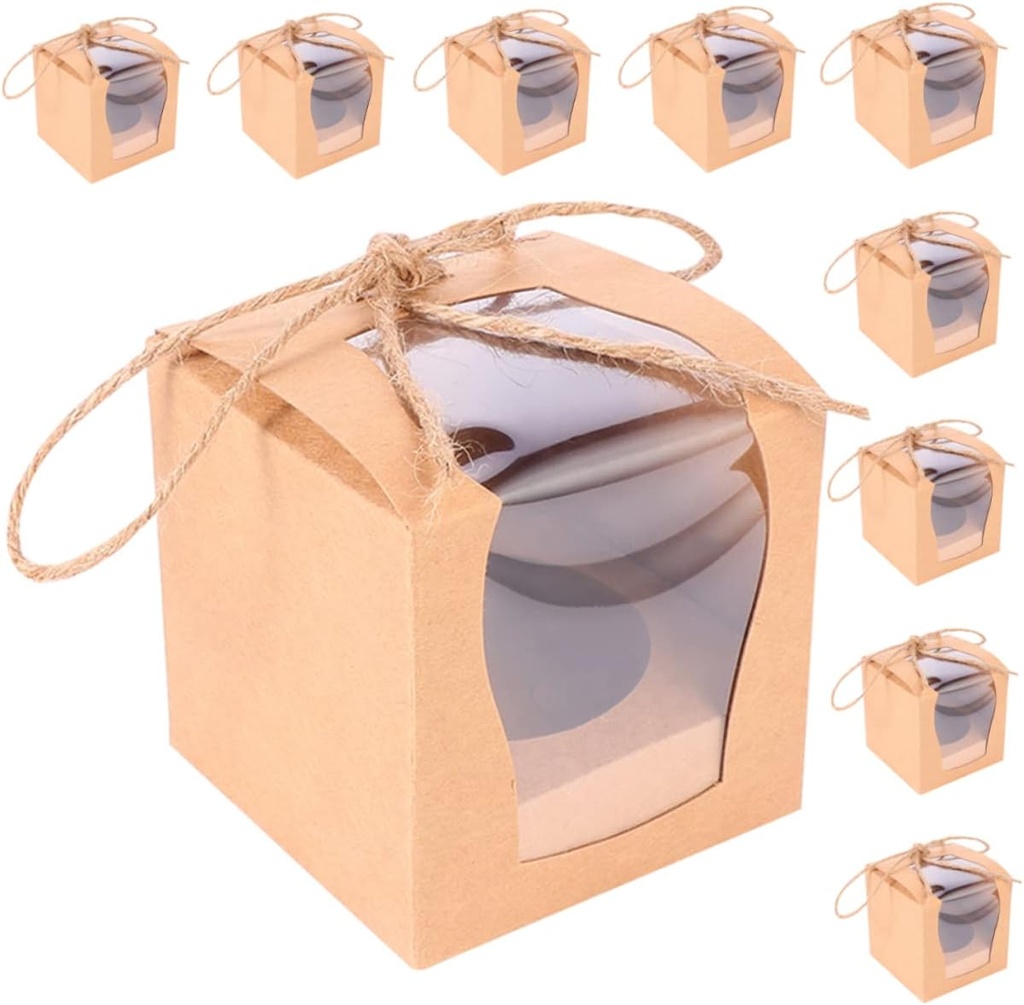 Luxshiny 12pcs Pastry Boxes Jumbo Cupcake Containers Brown Bakery Boxes Tall Bulk