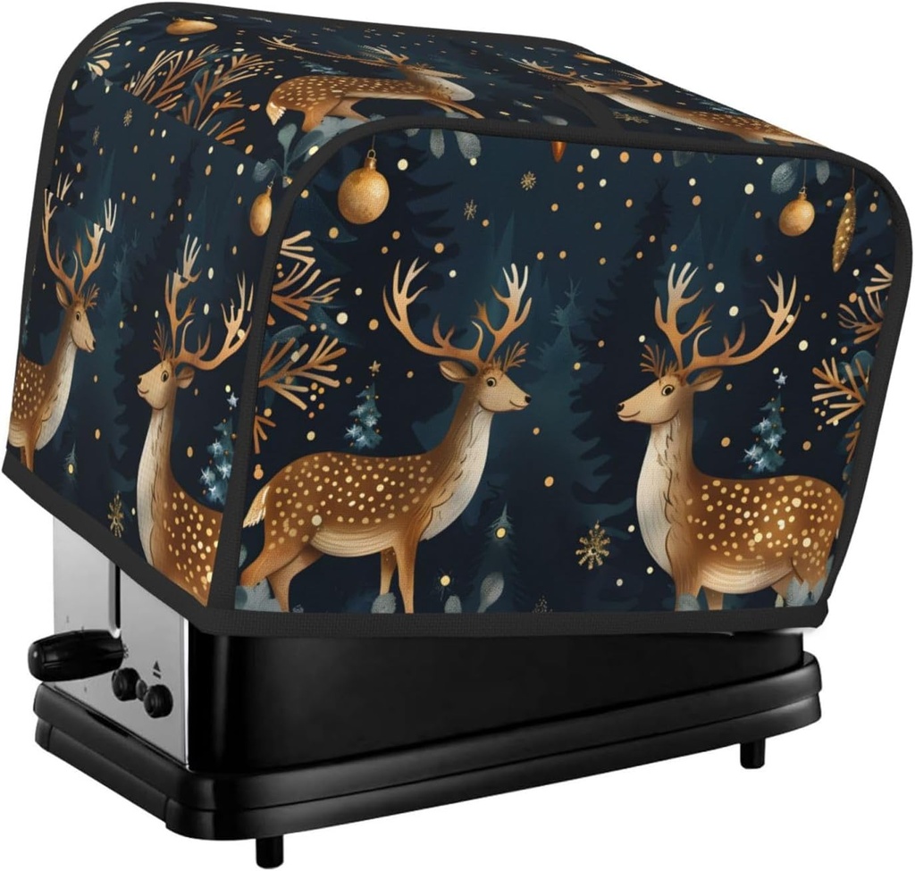 Christmas Elk Deers Toaster Cover 2 Slice Washable Bread Maker Cover Decorative Kitchen Small Appliance Covers Dust Protection Stain Resistant Bread Machine Protector with Top Handle