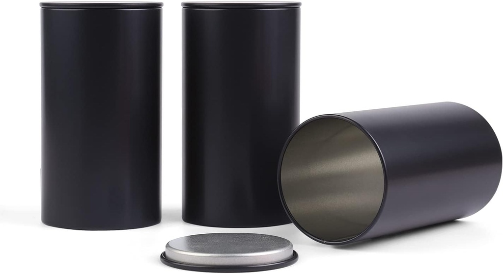 Small Tin Can 67 Series for Coffee Candy Spice Storage Matcha Powder Tin Containers Storage 3 Pcs (Black, M=(67x125 mm))
